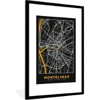 PosterMonkey Fotolijst incl. Poster - Kaart - Frankrijk - Stadskaart - Plattegrond - Montélimar - 80x120 cm - Posterlijst