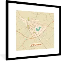 PosterMonkey Fotolijst incl. Poster - Plattegrond - Kaart - Stadskaart - België - Veurne - 40x40 cm - Posterlijst