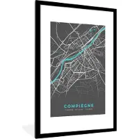 PosterMonkey Fotolijst incl. Poster - Compiègne - Kaart - Stadskaart - Plattegrond - Frankrijk - 80x120 cm - Posterlijst
