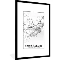 PosterMonkey Fotolijst incl. Poster Zwart Wit- Plattegrond - Saint-Nazaire - Kaart - Frankrijk - Stadskaart - Zwart wit - 60x90 cm - Posterlijst
