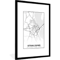 PosterMonkey Fotolijst incl. Poster - Plattegrond - Stralsund - Kaart - Stadskaart - 80x120 cm - Posterlijst