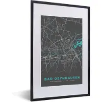 PosterMonkey Fotolijst incl. Poster - Duitsland – Blauw – Bad Oeynhausen – Stadskaart – Kaart – Plattegrond - 40x60 cm - Posterlijst