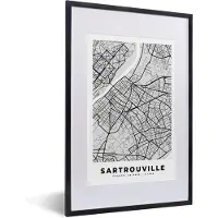 PosterMonkey Fotolijst incl. Poster - Plattegrond - Kaart - Stadskaart - Frankrijk - Sartrouville - 40x60 cm - Posterlijst