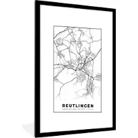 PosterMonkey Fotolijst incl. Poster - Kaart - Reutlingen - Plattegrond - Stadskaart - 60x90 cm - Posterlijst