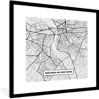 PosterMonkey Fotolijst incl. Poster - Mülheim An Der Ruhr - Kaart - Stadskaart - Duitsland - Plattegrond - 40x40 cm - Posterlijst
