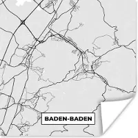 PosterMonkey Poster Duitsland - Baden-Baden - Kaart - Stadskaart - Plattegrond - 30x30 cm