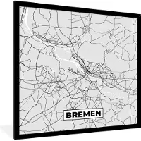 PosterMonkey Fotolijst incl. Poster - Bremen - Kaart - Stadskaart - Plattegrond - Duitsland - 40x40 cm - Posterlijst
