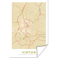 PosterMonkey Poster Kaart - Retro - Vintage - Virton - Plattegrond - Stadskaart - 40x60 cm