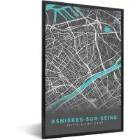 PosterMonkey Fotolijst incl. Poster - Plattegrond – Asnières-sur-Seine – Stadskaart – Kaart – Frankrijk - 80x120 cm - Posterlijst