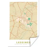 PosterMonkey Poster Kaart - Plattegrond - Stadskaart - Vintage - Lessines - 80x120 cm