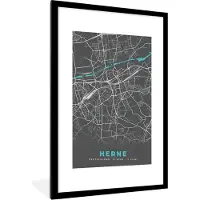 PosterMonkey Fotolijst incl. Poster - Blauw – Duitsland – Plattegrond – Stadskaart – Kaart – Herne - 60x90 cm - Posterlijst