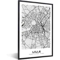 PosterMonkey Fotolijst incl. Poster - Plattegrond - Lille - Stadskaart - Kaart - Frankrijk - 40x60 cm - Posterlijst
