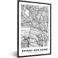 PosterMonkey Fotolijst incl. Poster - Plattegrond - Épinay-sur-Seine - Stadskaart - Kaart - Frankrijk - 80x120 cm - Posterlijst
