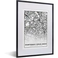 PosterMonkey Fotolijst incl. Poster Zwart Wit- Frankrijk - Plattegrond - Fontenay-sous-Bois - Stadskaart - Kaart - Zwart wit - 30x40 cm - Posterlijst