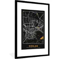 PosterMonkey Fotolijst incl. Poster - Stadskaart – Plattegrond – Duitsland – Goud – Goslar – Kaart - 60x90 cm - Posterlijst