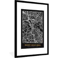 PosterMonkey Fotolijst incl. Poster - Kaart - Stadskaart - Plattegrond - Rosny-sous-Bois - Frankrijk - 60x90 cm - Posterlijst
