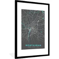 PosterMonkey Fotolijst incl. Poster - Montauban - Frankrijk - Plattegrond - Kaart - Stadskaart - 60x90 cm - Posterlijst