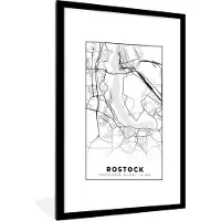 PosterMonkey Fotolijst incl. Poster - Plattegrond - Stadskaart - Rostock - Kaart - 60x90 cm - Posterlijst