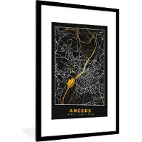 PosterMonkey Fotolijst incl. Poster - Kaart – Stadskaart – Angers - Plattegrond – Frankrijk - 60x90 cm - Posterlijst