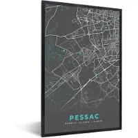 PosterMonkey Fotolijst incl. Poster - Pessac - Frankrijk - Stadskaart - Kaart - Plattegrond - 60x90 cm - Posterlijst