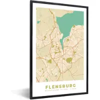 PosterMonkey Fotolijst incl. Poster - Plattegrond - Flensburg - Vintage - Kaart - Stadskaart - 20x30 cm - Posterlijst
