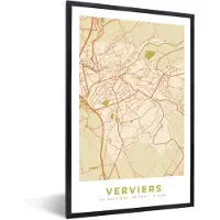PosterMonkey Fotolijst incl. Poster - Stadskaart - Kaart - Plattegrond - Vintage - Verviers - 80x120 cm - Posterlijst