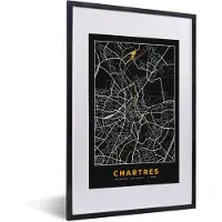 PosterMonkey Fotolijst incl. Poster - Kaart - Plattegrond - Frankrijk - Chartres - Stadskaart - 40x60 cm - Posterlijst