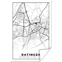 PosterMonkey Poster Ratingen - Plattegrond - Kaart - Stadskaart - 80x120 cm