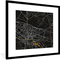 PosterMonkey Fotolijst incl. Poster - Stadskaart – Frankrijk – Kaart – Pau – Plattegrond - 40x40 cm - Posterlijst