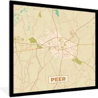 PosterMonkey Fotolijst incl. Poster - Peer - Vintage - Retro - Plattegrond - Kaart - Stadskaart - 40x40 cm - Posterlijst