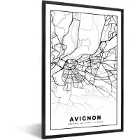 PosterMonkey Fotolijst incl. Poster Zwart Wit- Stadskaart - Frankrijk - Kaart - Plattegrond - Avignon - Zwart wit - 40x60 cm - Posterlijst