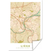PosterMonkey Poster Kaart - Stadskaart - Vintage - Luik - Plattegrond - 120x180 cm XXL