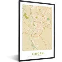 PosterMonkey Fotolijst incl. Poster - Lingen - Stadskaart - Kaart - Vintage - Plattegrond - 40x60 cm - Posterlijst