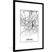 PosterMonkey Fotolijst incl. Poster Zwart Wit- Kaart - Plattegrond - Frankrijk - Stadskaart - Douai - Zwart wit - 80x120 cm - Posterlijst