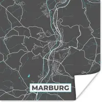 PosterMonkey Poster Stadskaart – Kaart – Marburg – Blauw – Duitsland – Plattegrond - 30x30 cm