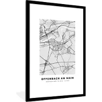 PosterMonkey Fotolijst incl. Poster - Offenbach Am Main - Kaart - Stadskaart - Plattegrond - Duitsland - 80x120 cm - Posterlijst