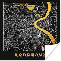 PosterMonkey Poster Frankrijk – Plattegrond – Bordeaux - Stadskaart – Kaart - 100x100 cm XXL