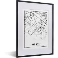 PosterMonkey Fotolijst incl. Poster - Plattegrond - Hürth - Stadskaart - Kaart - 30x40 cm - Posterlijst