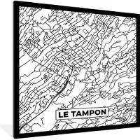 PosterMonkey Fotolijst incl. Poster Zwart Wit- Stadskaart - Plattegrond - Kaart - Frankrijk - Le Tampon - Zwart wit - 40x40 cm - Posterlijst
