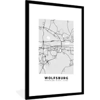 PosterMonkey Fotolijst incl. Poster - Plattegrond - Wolfsburg - Kaart - Stadskaart - Duitsland - 60x90 cm - Posterlijst