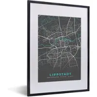 PosterMonkey Fotolijst incl. Poster - Kaart – Plattegrond – Stadskaart – Lippstadt – Duitsland – Blauw - 30x40 cm - Posterlijst