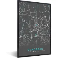 PosterMonkey Fotolijst incl. Poster - Blauw – Duitsland – Plattegrond – Stadskaart – Kaart – Gladbeck - 40x60 cm - Posterlijst