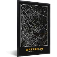 PosterMonkey Fotolijst incl. Poster - Frankrijk – Wattrelos – Stadskaart – Plattegrond – Kaart - 80x120 cm - Posterlijst