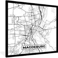 PosterMonkey Fotolijst incl. Poster - Kaart - Magdeburg - Plattegrond - Stadskaart - 40x40 cm - Posterlijst