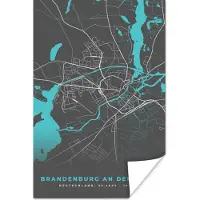 PosterMonkey Poster Blauw – Duitsland – Plattegrond – Stadskaart – Kaart – Brandenburg an der Havel - 60x90 cm