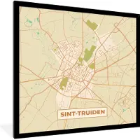 PosterMonkey Fotolijst incl. Poster - Kaart - Stadskaart - Sint-Truiden - Vintage - Plattegrond - 40x40 cm - Posterlijst