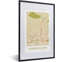 PosterMonkey Fotolijst incl. Poster - Kaart - Plattegrond - Stadskaart - Langenhagen - Vintage - 40x60 cm - Posterlijst