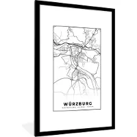 PosterMonkey Fotolijst incl. Poster - Würzburg - Kaart - Stadskaart - Plattegrond - 80x120 cm - Posterlijst