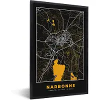 PosterMonkey Fotolijst incl. Poster - Kaart – Stadskaart – Narbonne - Plattegrond – Frankrijk - 40x60 cm - Posterlijst
