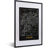 PosterMonkey Fotolijst incl. Poster - Duitsland – Black and Gold – Ahlen – Stadskaart – Kaart – Plattegrond - 40x60 cm - Posterlijst